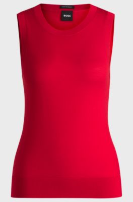 Sleeveless top knitted in virgin wool, Red