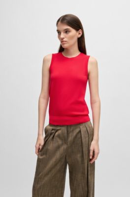 Sleeveless top knitted in virgin wool, Red