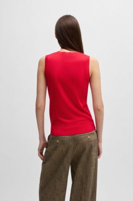 Sleeveless top knitted in virgin wool, Red