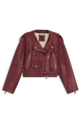 Cropped biker jacket in grained leather 1