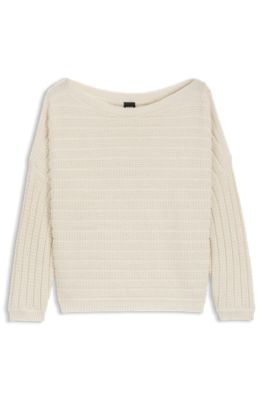 Cotton-blend knitted sweater with mixed structures, Natural