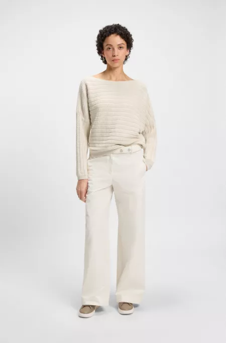 Cotton-blend knitted sweater with mixed structures