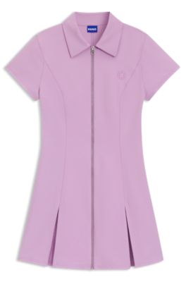 Robe pr&egrave;s du corps zipp&eacute;e sur le devant avec jupe pliss&eacute;e, Rose clair