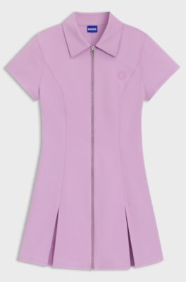 Zip-front bodycon dress with pleated skirt, light pink