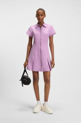 Zip-front bodycon dress with pleated skirt, light pink