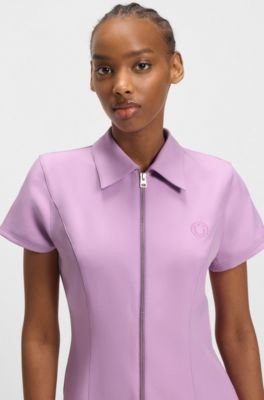 Robe pr&egrave;s du corps zipp&eacute;e sur le devant avec jupe pliss&eacute;e, Rose clair