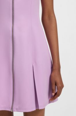 Zip-front bodycon dress with pleated skirt, light pink