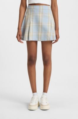 Plisserad minikjol i rutig bomullstwill, M&ouml;nster