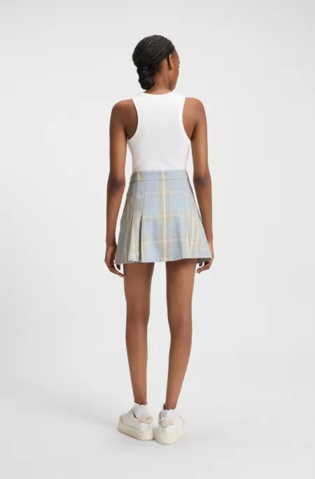 Pleated mini skirt in checked cotton twill