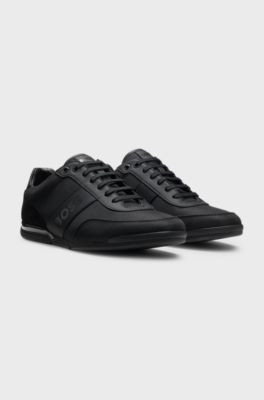Logo-detail lace-up trainers with leather trims, Black