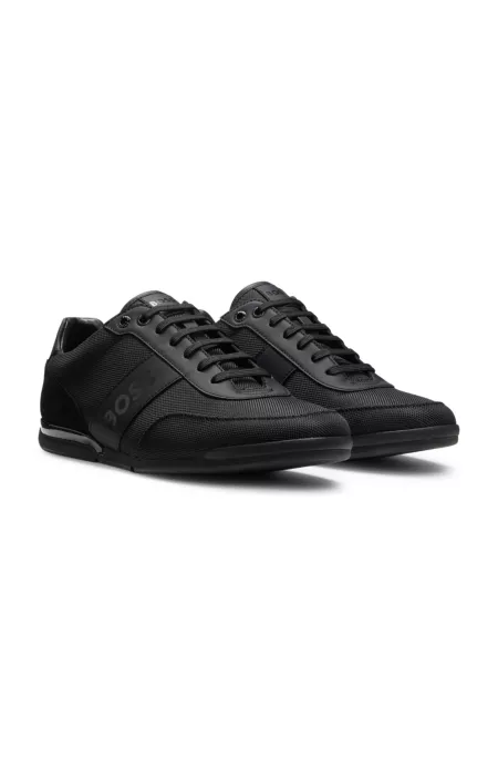 Logo-detail lace-up trainers with leather trims
