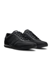 Logo-detail lace-up trainers with leather trims, Black