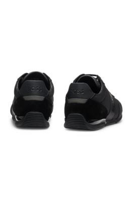 Logo-detail lace-up trainers with leather trims, Black