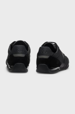 Logo-detail lace-up trainers with leather trims, Black