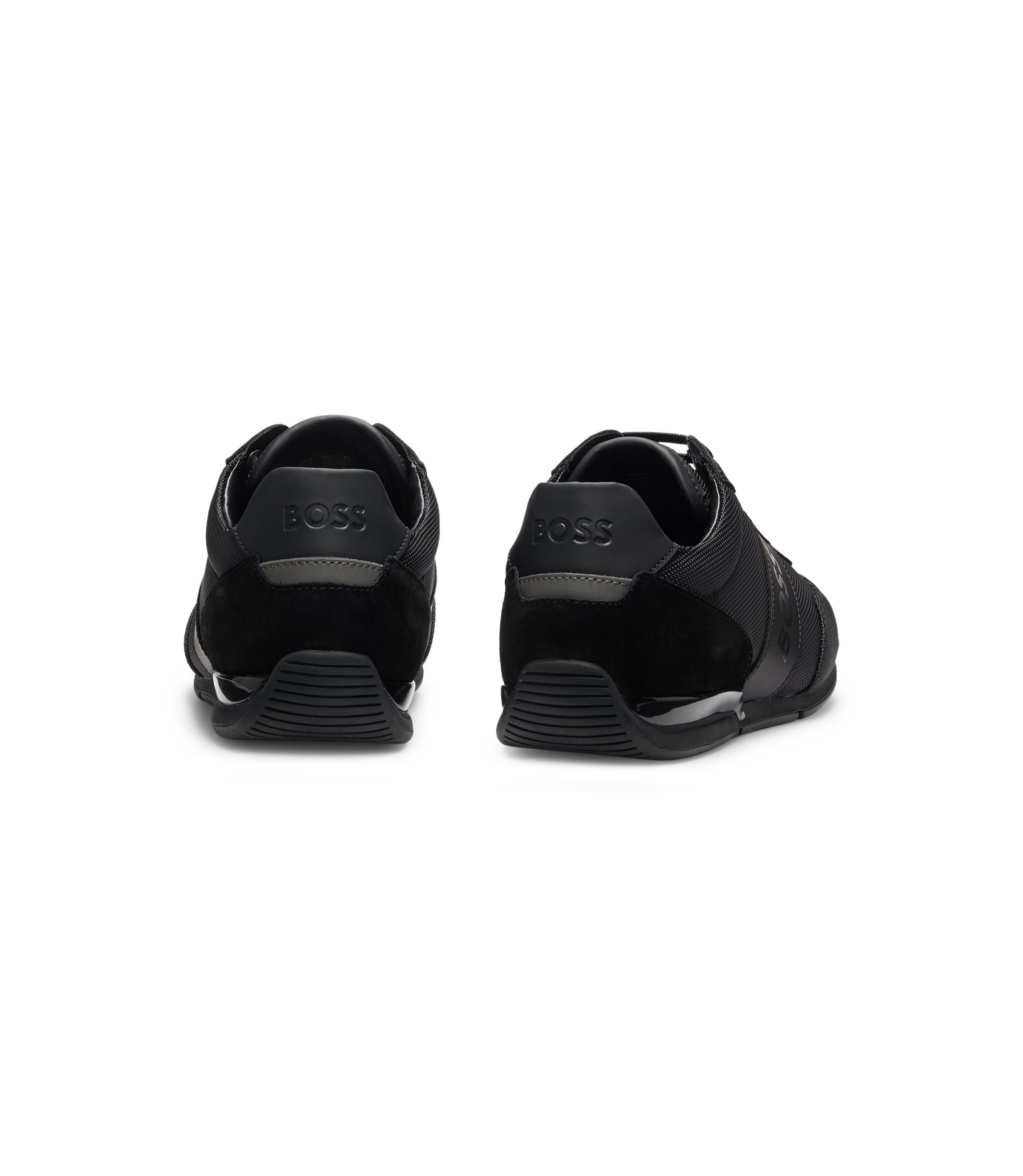 BOSS - Logo-detail lace-up trainers with leather trims - Black display picture 1