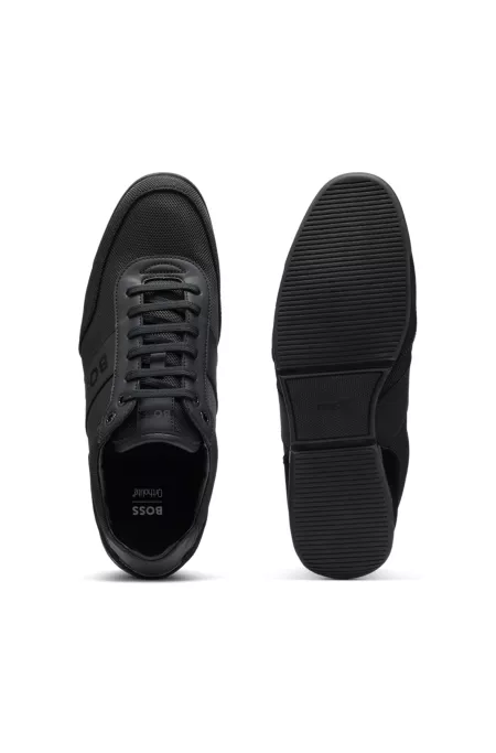 Logo-detail lace-up trainers with leather trims