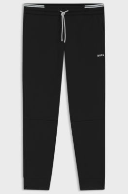 Cotton-blend tracksuit bottoms with striped trims, Black