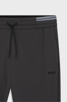 Cotton-blend tracksuit bottoms with striped trims, Dark Grey
