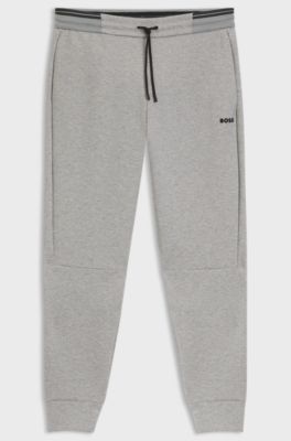 Cotton-blend tracksuit bottoms with striped trims, Grey