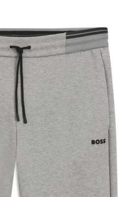 Cotton-blend tracksuit bottoms with striped trims, Grey