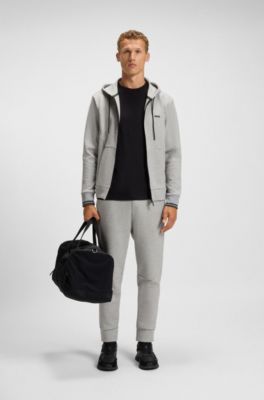 Cotton-blend tracksuit bottoms with striped trims, Grey