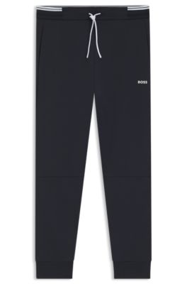 Tracksuit-byxor i bomullsblandning med randiga detaljer, M&ouml;rkbl&aring;