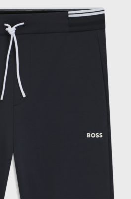 Cotton-blend tracksuit bottoms with striped trims, Dark Blue