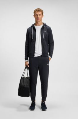 Cotton-blend tracksuit bottoms with striped trims, Dark Blue