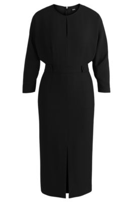 Mixed-material dress with waist details, Black