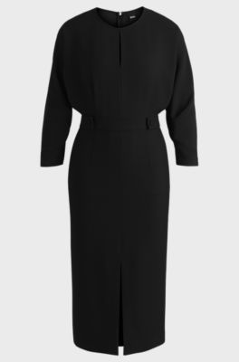 Mixed-material dress with waist details, Black