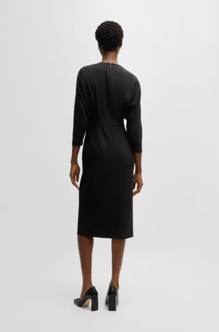 Mixed-material dress with waist details