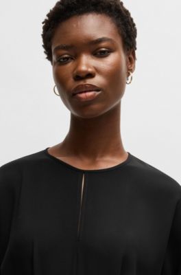 Mixed-material dress with waist details, Black