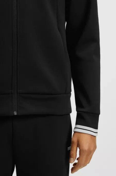Cotton-blend zip-up sweatshirt with striped trims