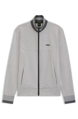 Felpa in misto cotone con zip e rifiniture a righe, Grigio