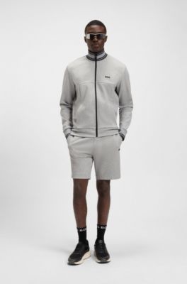 Felpa in misto cotone con zip e rifiniture a righe, Grigio