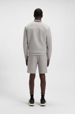 Cotton-blend zip-up sweatshirt with striped trims, Grey