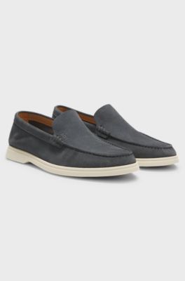Loafer aus Veloursleder mit gepr&auml;gtem Logo, Dunkelgrau