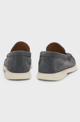 Suede loafers with embossed logo, Dark Grey