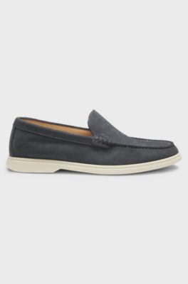Suede loafers with embossed logo, Dark Grey
