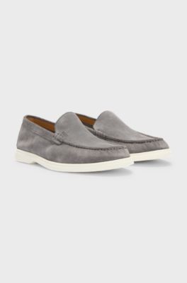 Suede loafers with debossed logo, Grey