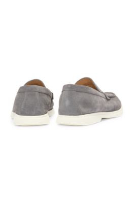 Suede loafers with debossed logo, Grey