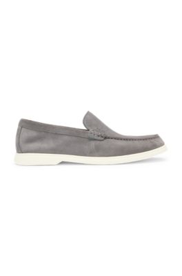Suede loafers with debossed logo, Grey