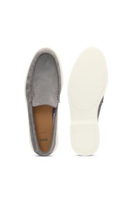 Suede loafers with debossed logo, Grey