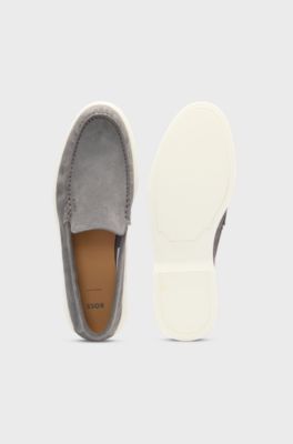 Suede loafers with debossed logo, Grey