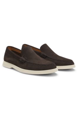 Suede loafers with debossed logo, Dark Brown