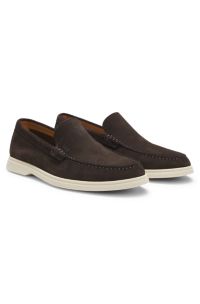 Suede loafers with debossed logo, Dark Brown