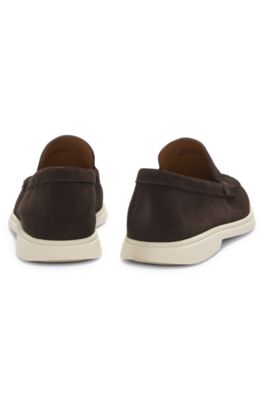 Suede loafers with debossed logo, Dark Brown