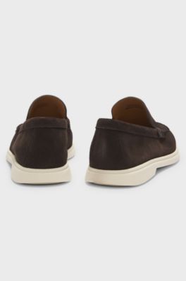 Suede loafers with debossed logo, Dark Brown