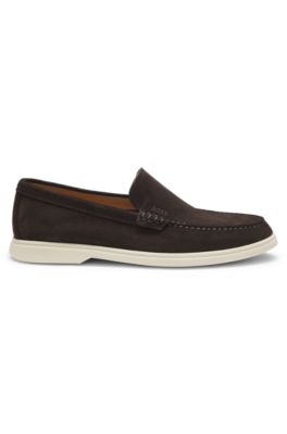 Suede loafers with debossed logo, Dark Brown