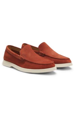 Suede loafers with debossed logo, Brown